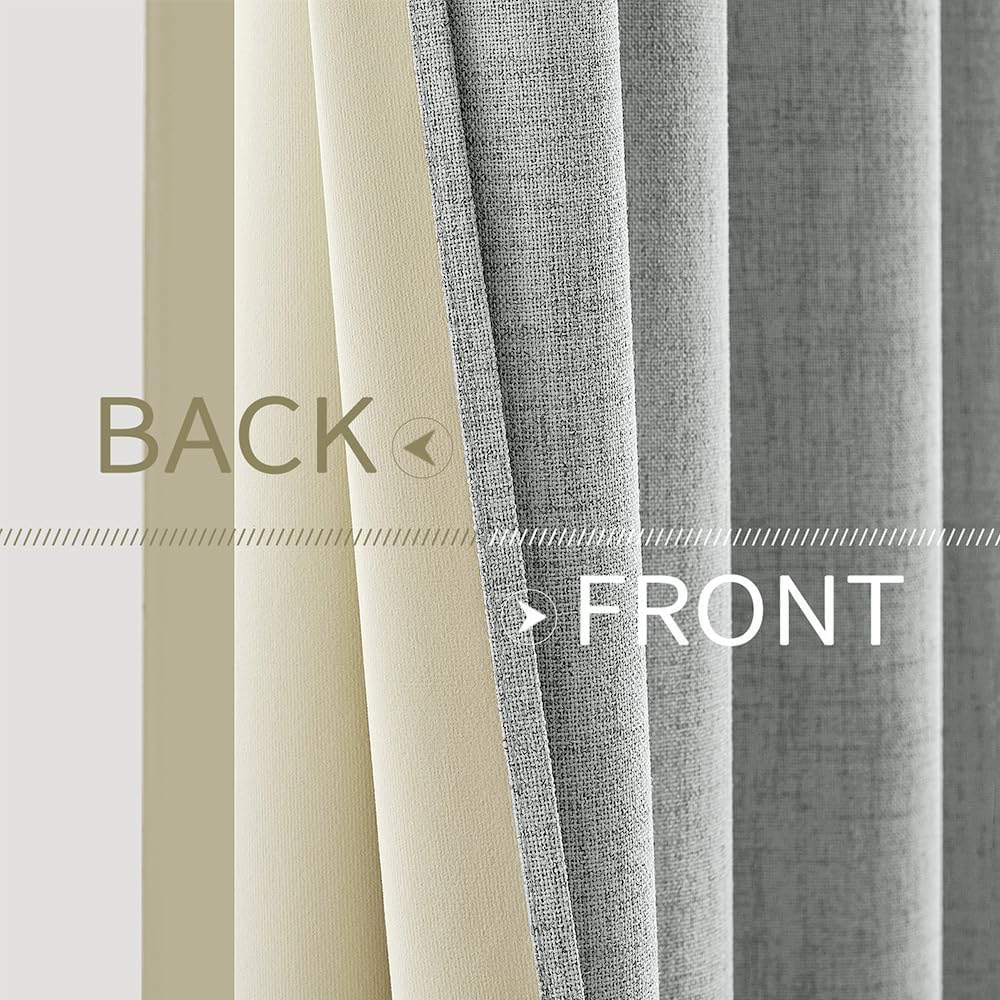MIULEE Linen Curtains for Bedroom 100% Blackout Thermal Insulated Glacier Gray Grommet Room Darkening Curtains & Drapes for Living Room Nursery 52 x 90 Inch (2 Panels)