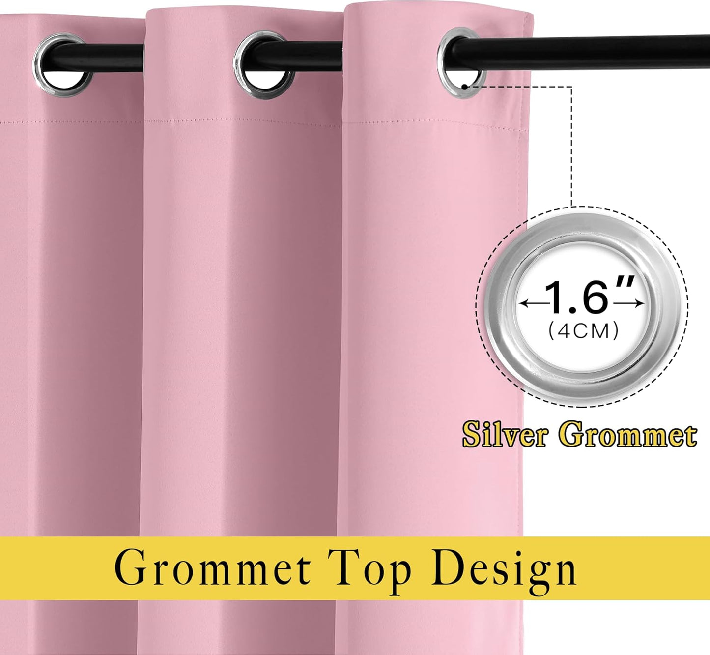 NICETOWN Blackout Kitchen Curtains for 50 inches Long - Grommet Thermal Insulated Window Treatments Light Blocking Drapes for Bedroom/Girl Room, Crystal Pink, W34 x L50, 2 Panels