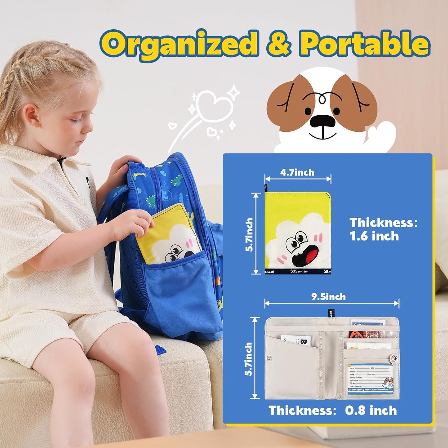 StBernard First Aid Kit for Kids, Small Pocket Size Medical Kit with Cute Bnadages, Tools for Daily Emergencies, Organized Pouch for Toddler & Children, Home, Camping, Travel, Playground (Blue)