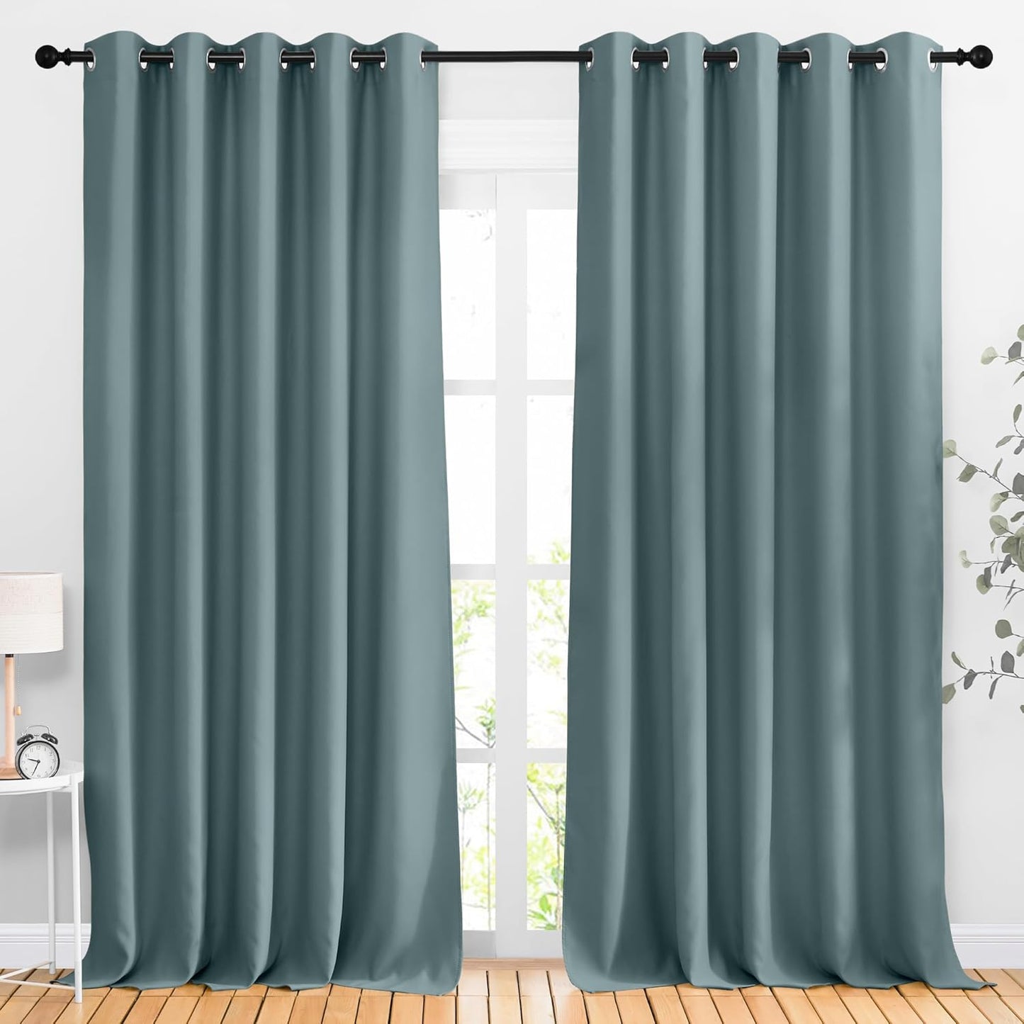NICETOWN Room Darkening Curtains Extra Long 110 Inches, Grommet Thermal Insulated Weighted Window Treatments for Living Room/Farmhouse, W66 x L110, Greyish Blue, 2 Panels