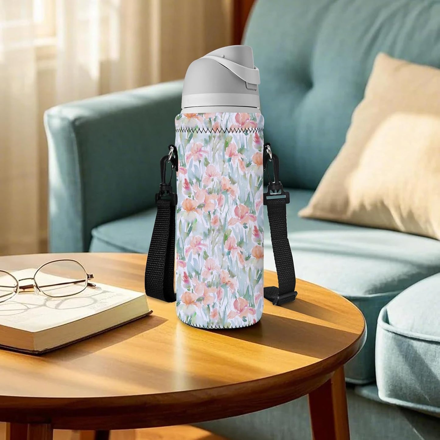 Neoprene Water Bottle Carrier Bag with Adjustable Shoulder Strap for Men Women Walking Hiking,Portable Insulated Holder Case for Stainless Steel/Glass/Plastic Bottles