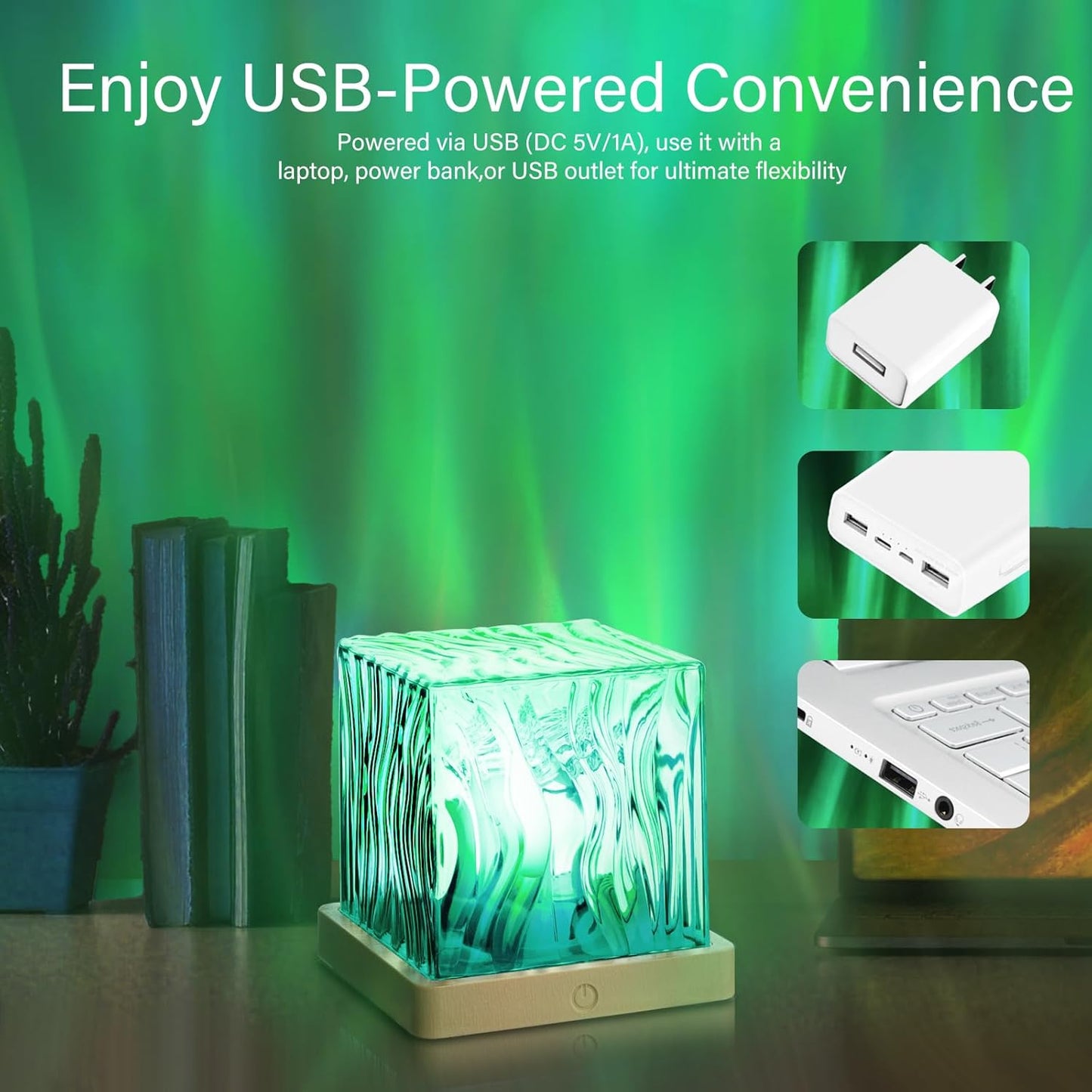 VoMii Northern Lights Projector,16 Colors Luminorthe Cube Lamp with Dynamic Wave Effect,Aurora Glow Lamp Ambient Lighting with Remote for Bed Room Classroom Decor