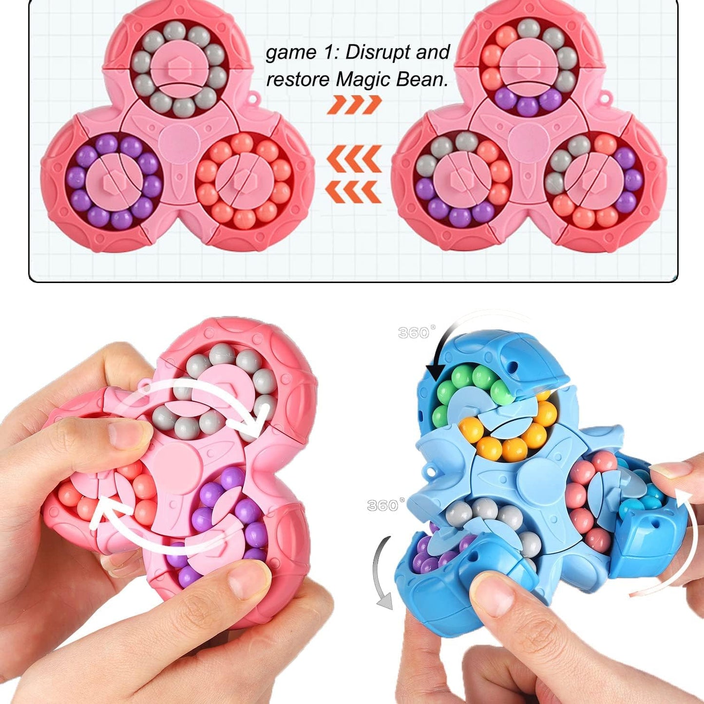 Magic Bean Rotating Brain Teaser Finger Puzzle Toy,Boys Girl Handheld Spinner Stress Anxiety Relief Ball Game Sensory Toys,Gift for Kids Ages 3Above Easter Christmas Birthday New Year (Blue)