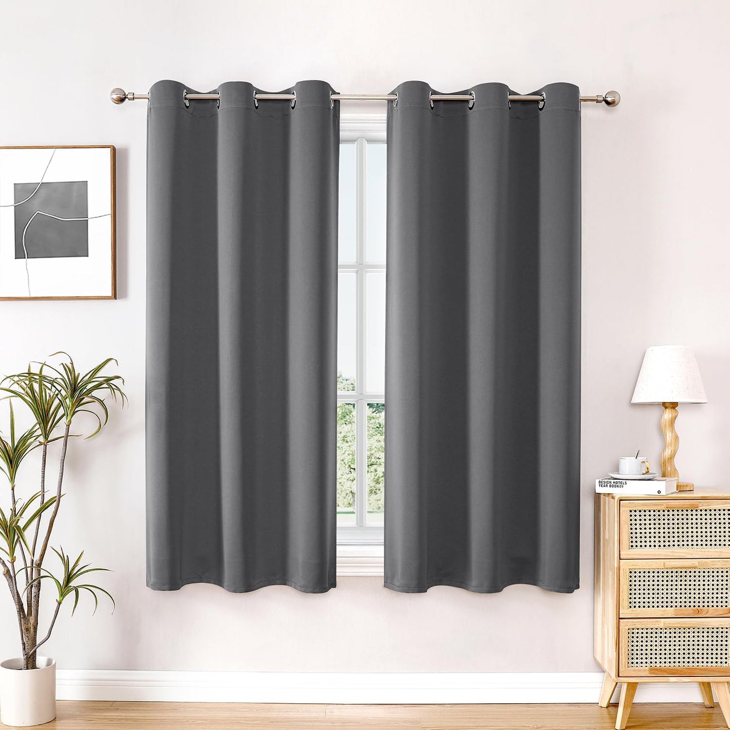 ChrisDowa Blackout Curtains 63 inches Long for Bedroom - 2 Panels Set Grommet Thermal Insulated Room Darkening Curtains for Living Room (Grey, 42 x 63 Inch)