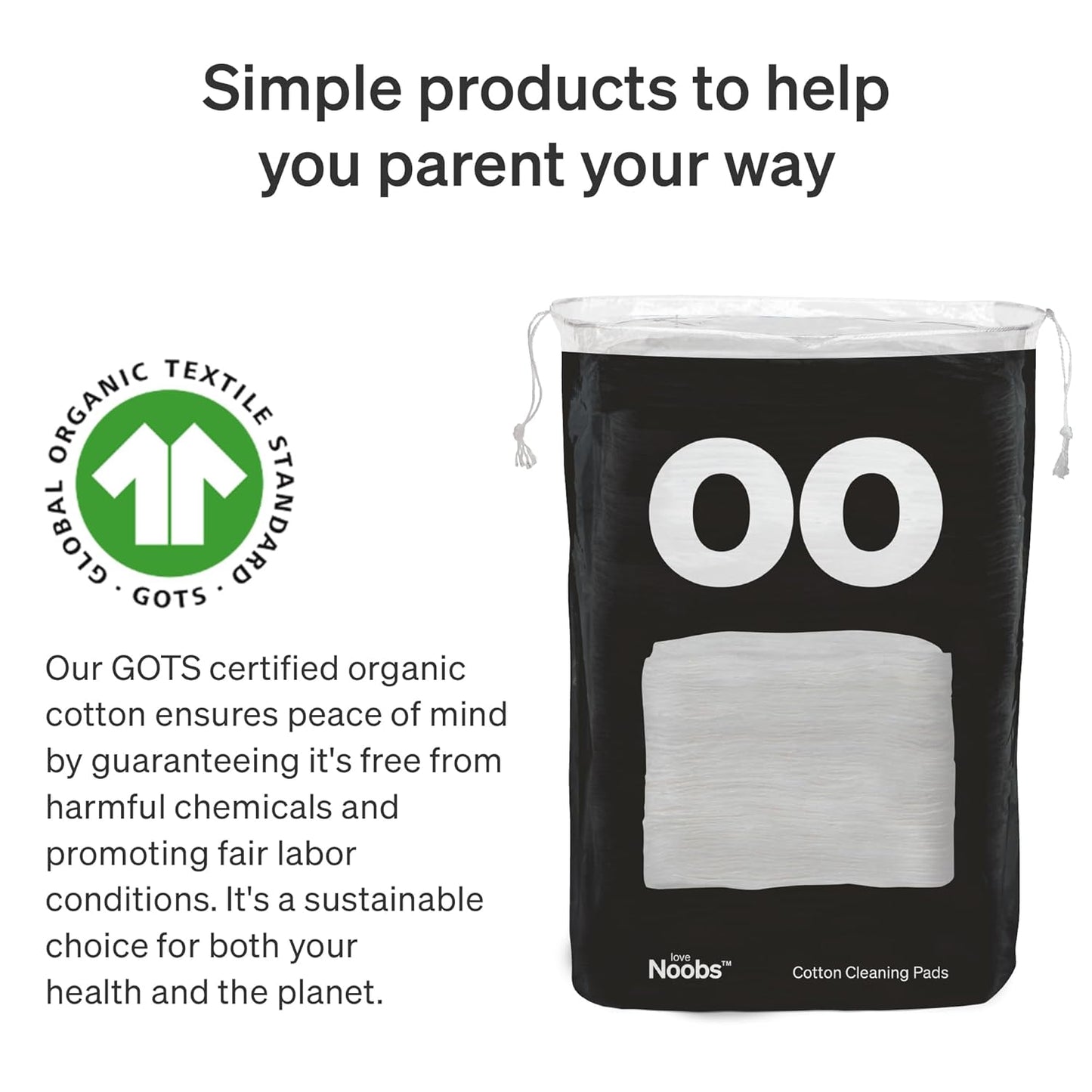 Baby Cotton Pads for Diaper Change by LoveNoobs, 360 Count, Ultra Soft 100% Organic Extra Large Cotton Pads for Baby Sensitive Skin, Lint-Free, Premium Jumbo Size, GOTS Certified
