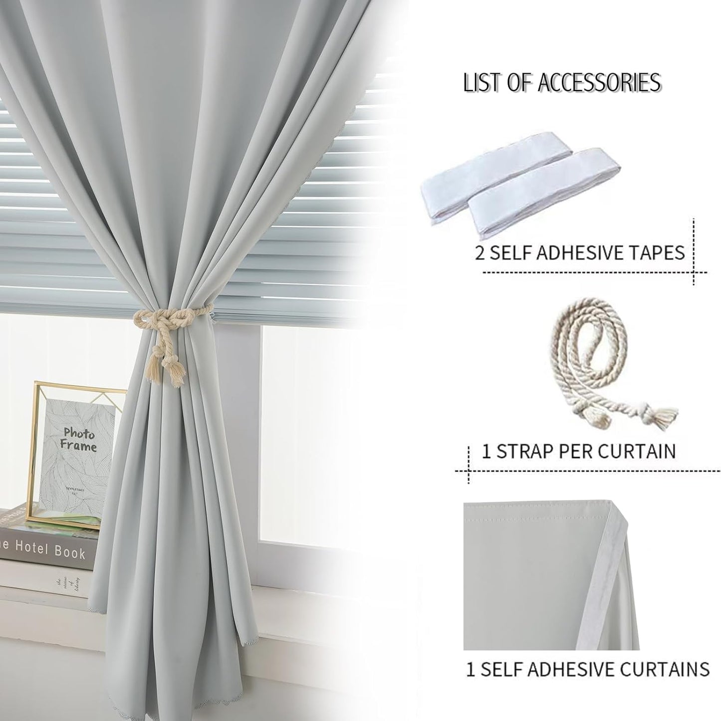self Adhesive Curtains Portable Blackout Curtain Simple and Easy to Install Bedroom Window Thermal Lnsulated Kitchen Room Darkening Black Small Drapes, 35" W X 71" L, White, 1 Panel