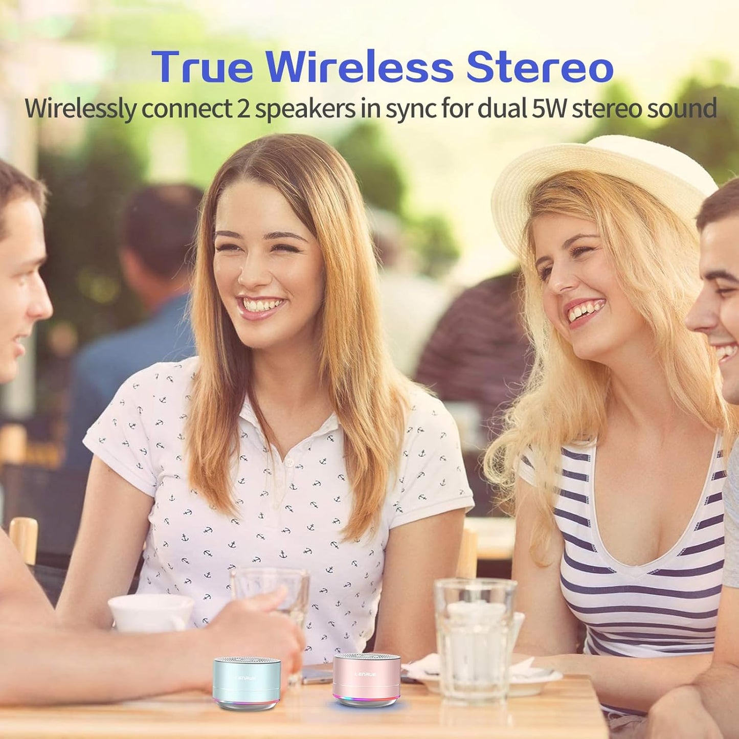 LENRUE A2 Portable Wireless Bluetooth Speaker with Lights and Lanyard,5W Mini Small Metal Speakers Bluetooth 5.0/Aux-in for iPhone Android Home Outdoor, Gifts for Women/Girls