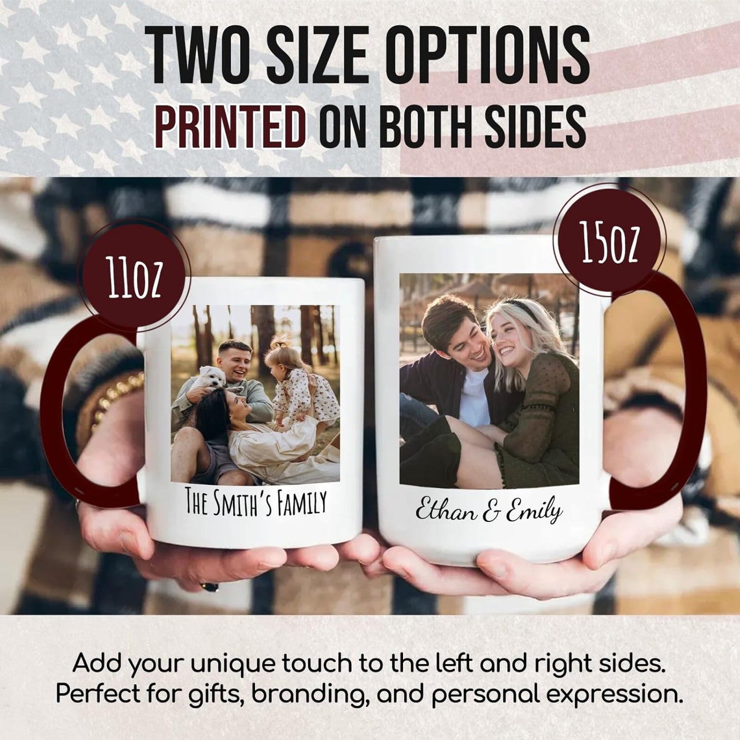 Ship Next Day Custom Mug Design Your Own Photo Text Personalized Picture Gifts for Women Men Customized Gifts Idea Personalized Coffee Mugs 15oz Dark Red Handle