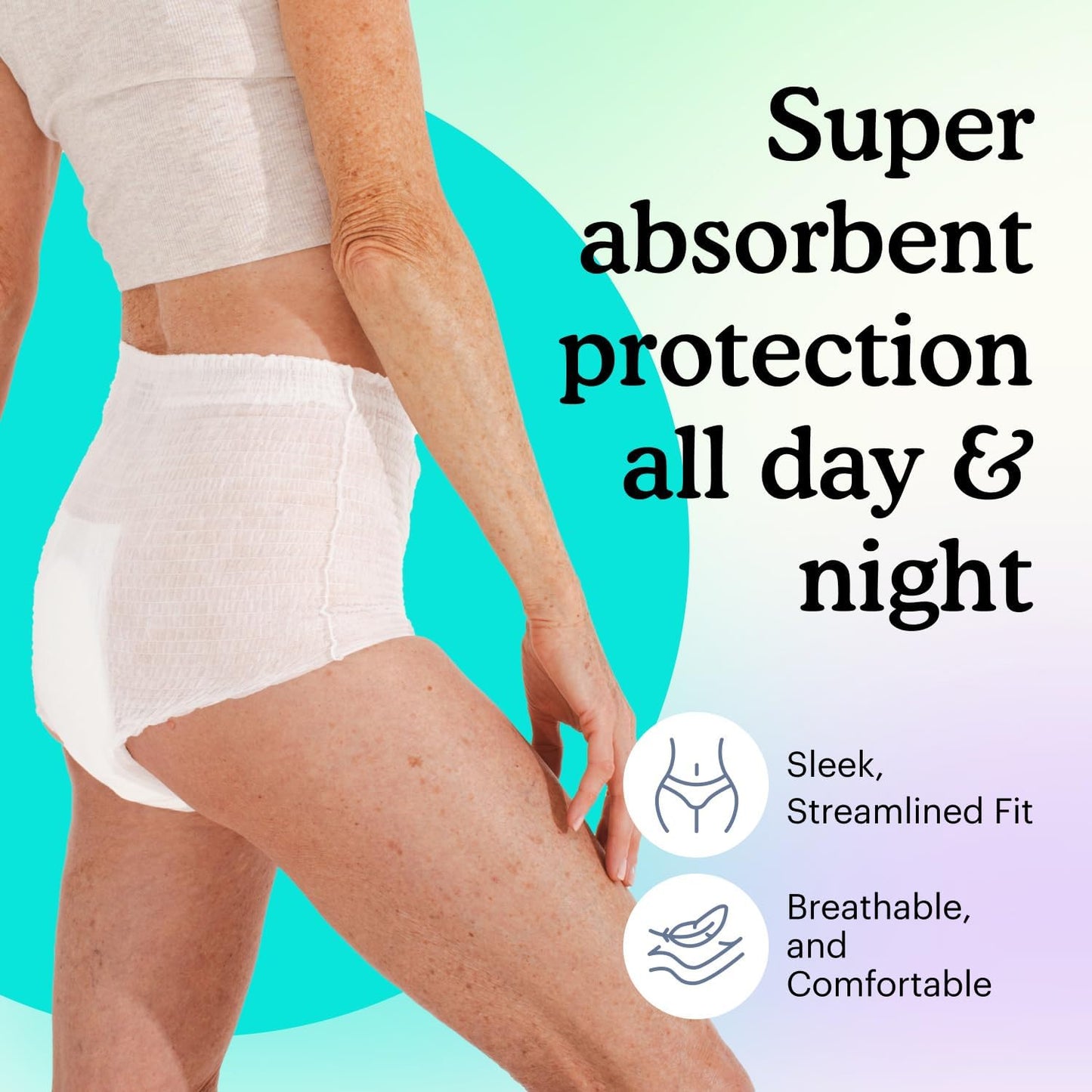 Because Adult Incontinence Underwear for Sensitive Skin - Women - Premium Overnight Disposable Briefs, Anti Odor - White, Large - Absorbs 6 Cups - 56 Count (4 Packs of 14)
