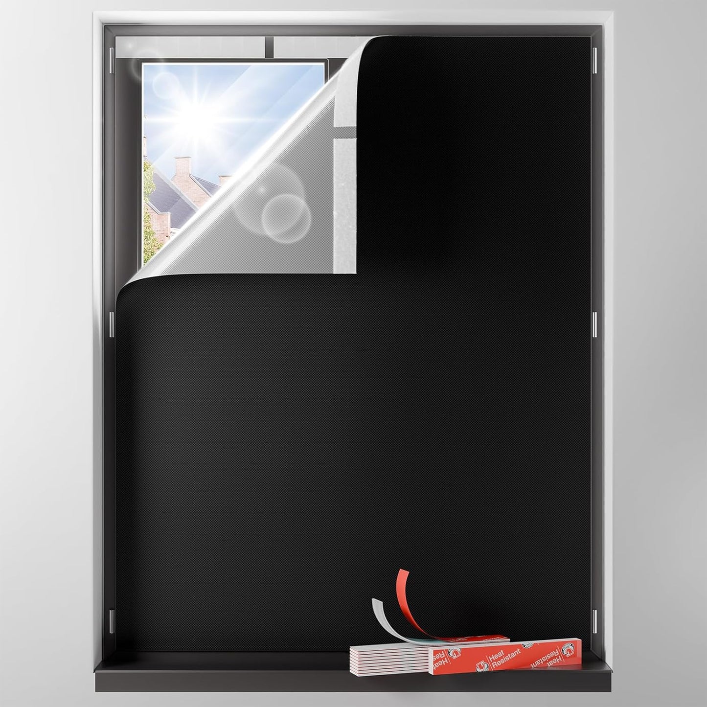 Sumobaby Blackout Curtains for Bedroom Portable 71"x84",No Drill Blackout Shades with Upgraded Hook&Loop Tapes,100% Black Out Window Cover,Thermal Insulated Blinds for Bedroom,Nursery(1 Panel,Black)