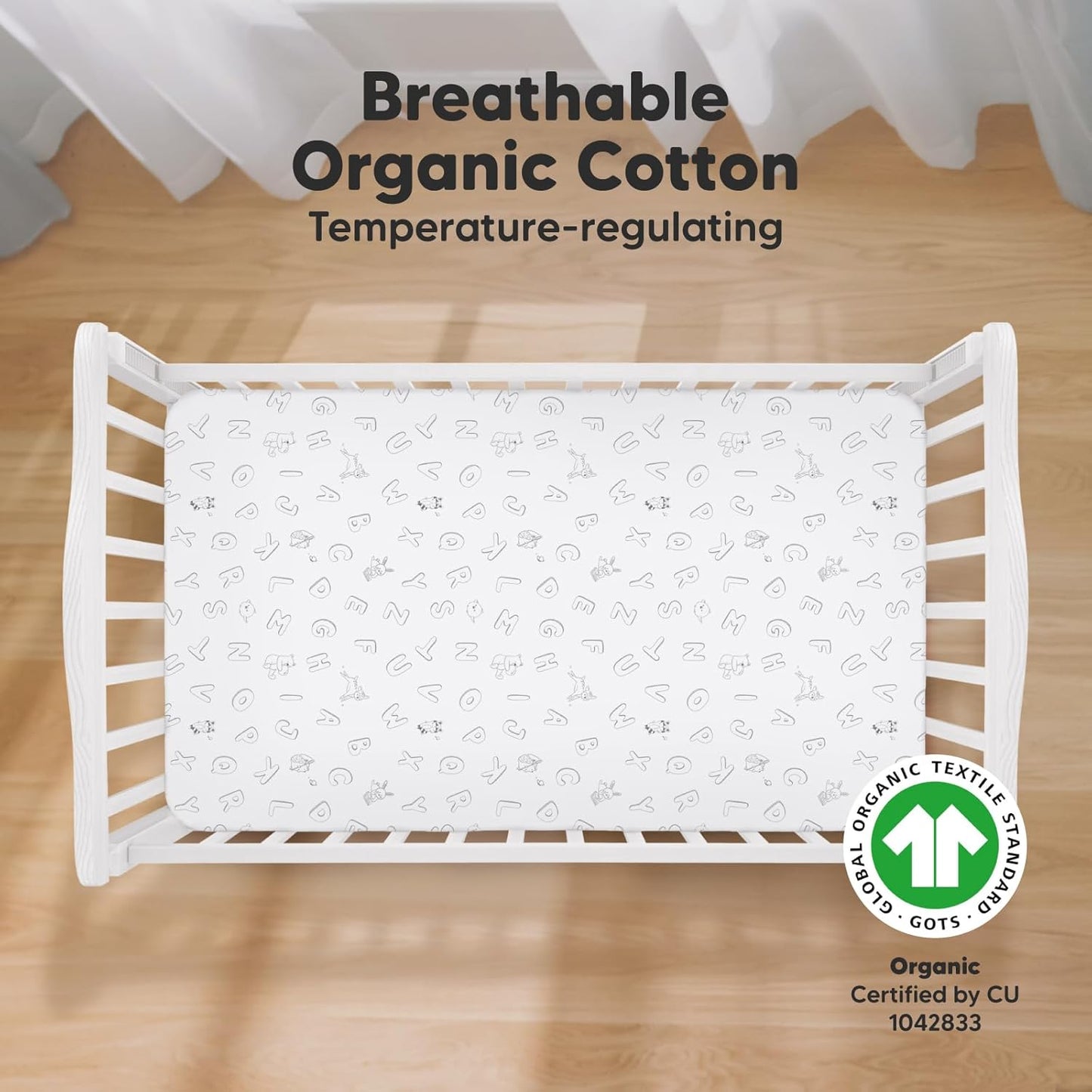 KeaBabies 2-Pack Organic Crib Sheets for Boys, Girls - 52x28 Fitted Crib Mattress Sheet Neutral, Breathable Jersey Cotton Cover for Baby Bed, Toddler Mattress, Soft & Cute Prints (ABC Land Cloud)