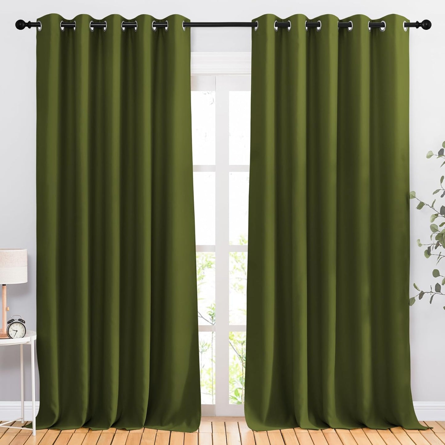 NICETOWN Room Darkening Curtains for Living Room - Easy Care Solid Thermal Insulated Grommet Room Darkening Curtains/Drapes for Bedroom (2 Panels, 66 by 90, Olive)