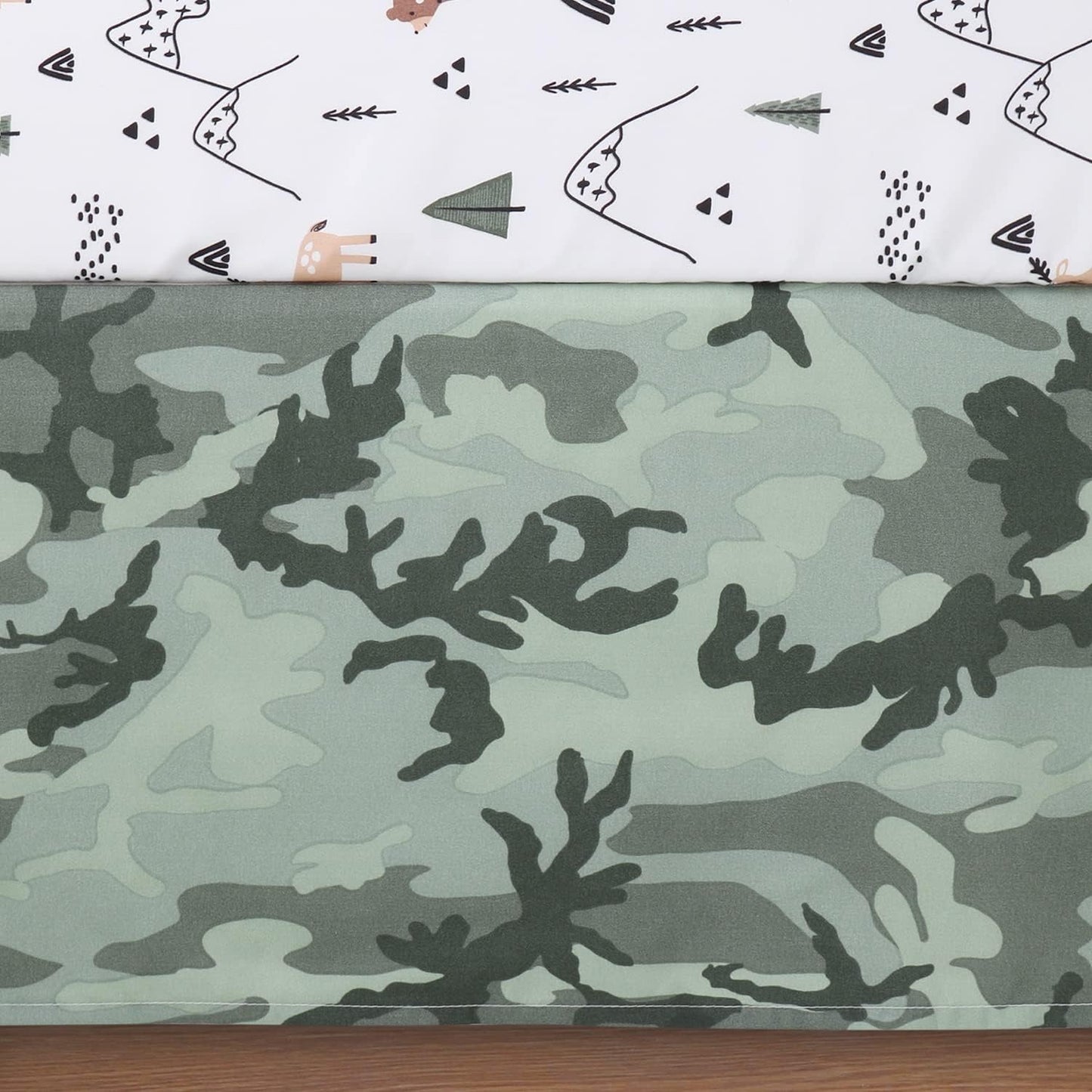 The Peanutshell 3 Piece Baby Crib Bedding Set for Boys - Newborn, Infant & Toddler Nursery Bed Set Decor with Fitted Crib Sheet, Dust Ruffle Comforter - Woodland Camo