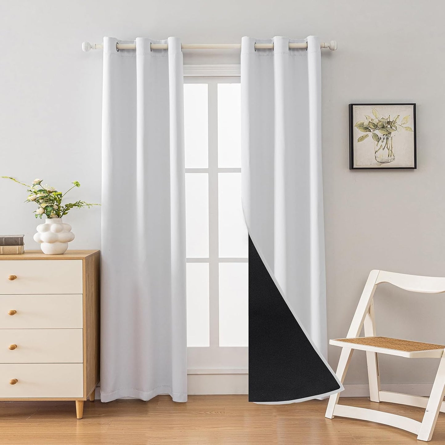 Anytime 100% Blackout Curtain Set, Thermal Insulated & Energy Efficiency Window Draperies for Guest Room, Full Shading Panels for Shift Worker and Light Sleepers（Greyish White, 2 Panels, 42W x 72L）
