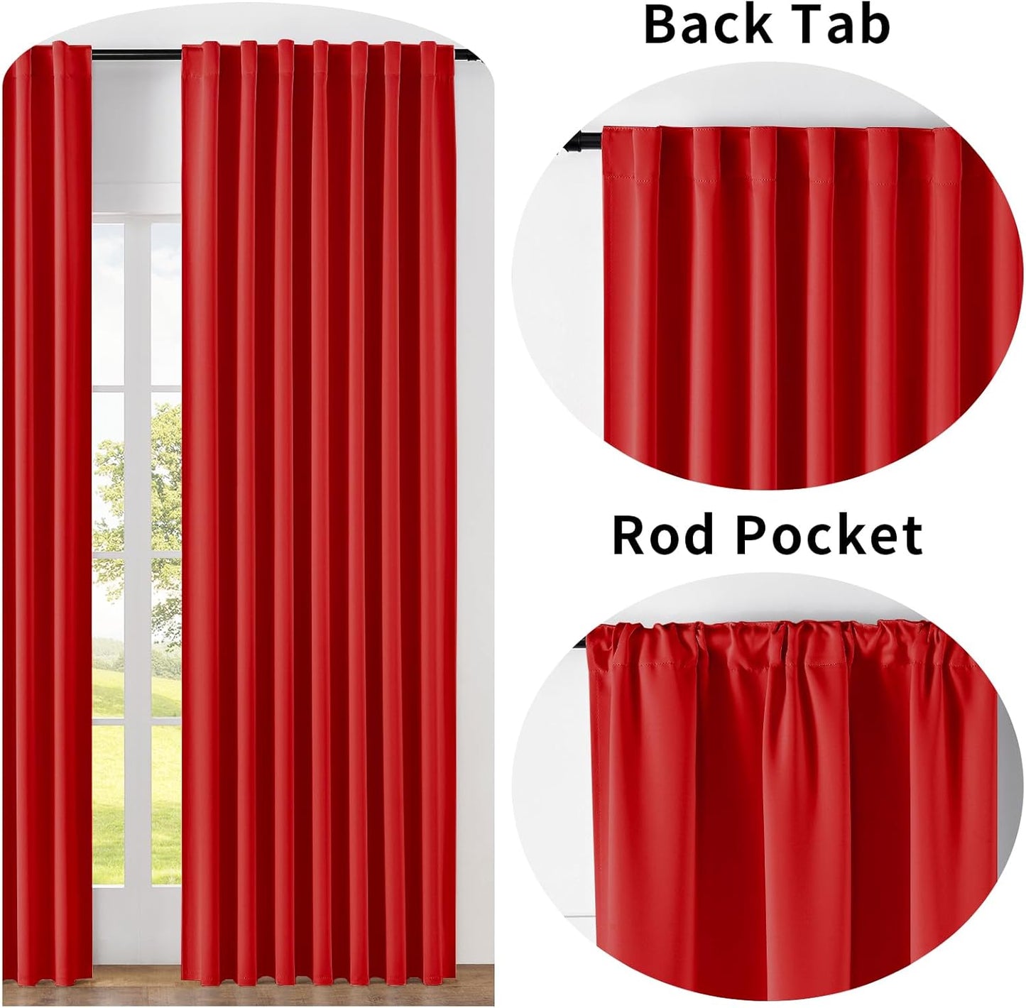 Joydeco Blackout Curtains 84 Inch Long for Bedroom, Thermal Insulated Black Out Curtains 2 Panels Set, Room Darkening Drapes for Living Room Window (W52 x L84 Inch, Red)