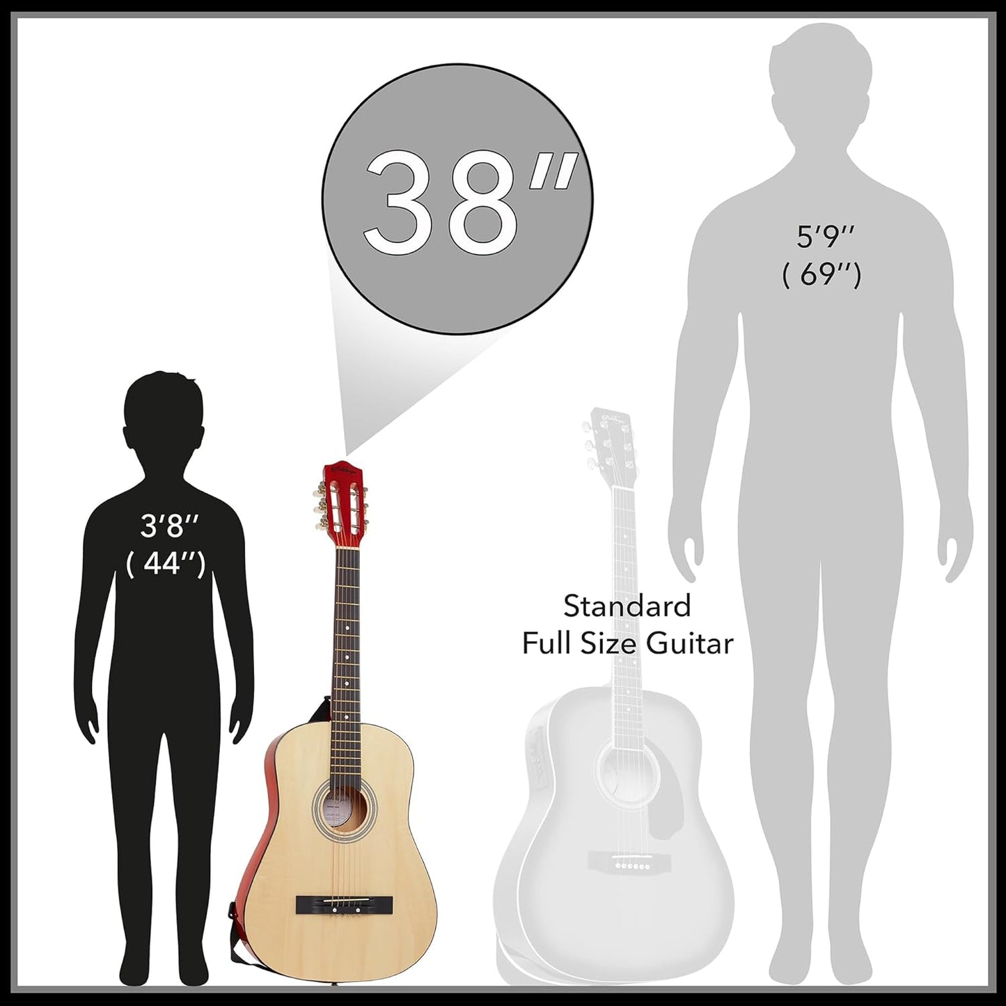 Ashthorpe 38-inch Beginner Acoustic Guitar Package (Natural), Basic Starter Kit w/Gig Bag, Strings, Strap, Tuner, Pitch Pipe, Picks