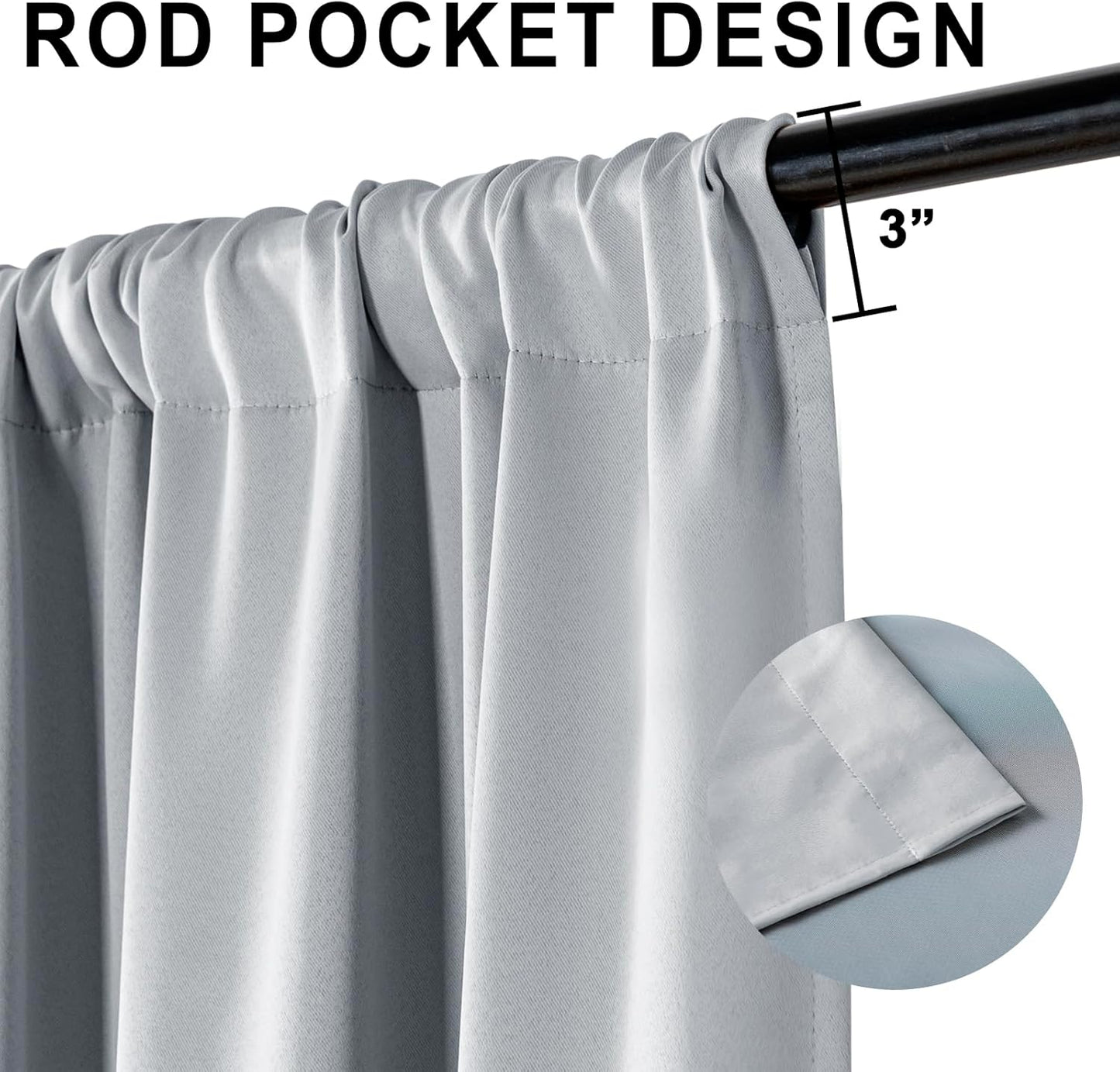 XWZO 100% Blackout Curtains with Tiebacks- 2 Thick Layers Completely Shaded Window Treatment Thermal Insulated Lined Rod Pocket Drapes for Bedroom/Laundry, Light Grey, W42 x L84, Set of 2 Panels