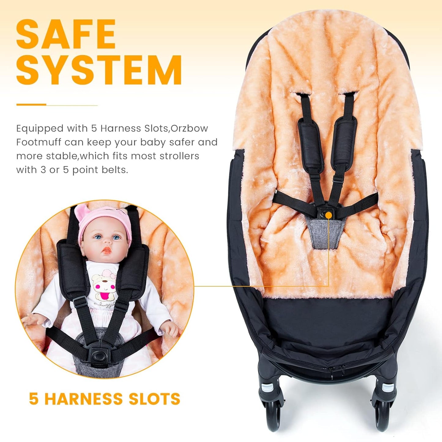 Orzbow Stroller Footmuff Universal | Faux Wool Baby Bunting Bag | Warm, Weather-proof, Adjustable Buckles | Winter Stroller Zipper Blanket Cover | Baby Sleeping Bag for Cold Weather Accessories, Black