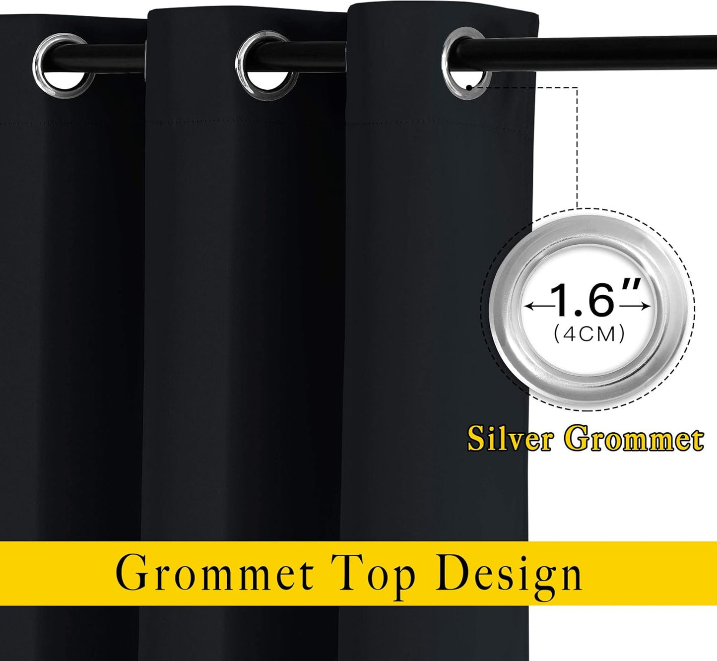 NICETOWN Black Blackout Curtains 40 inch Curtains for Kitchen, Grommet Solid Window Treatments Sound Reducing for Bedroom, 2 Panels, W37 x L40, 2 Panels