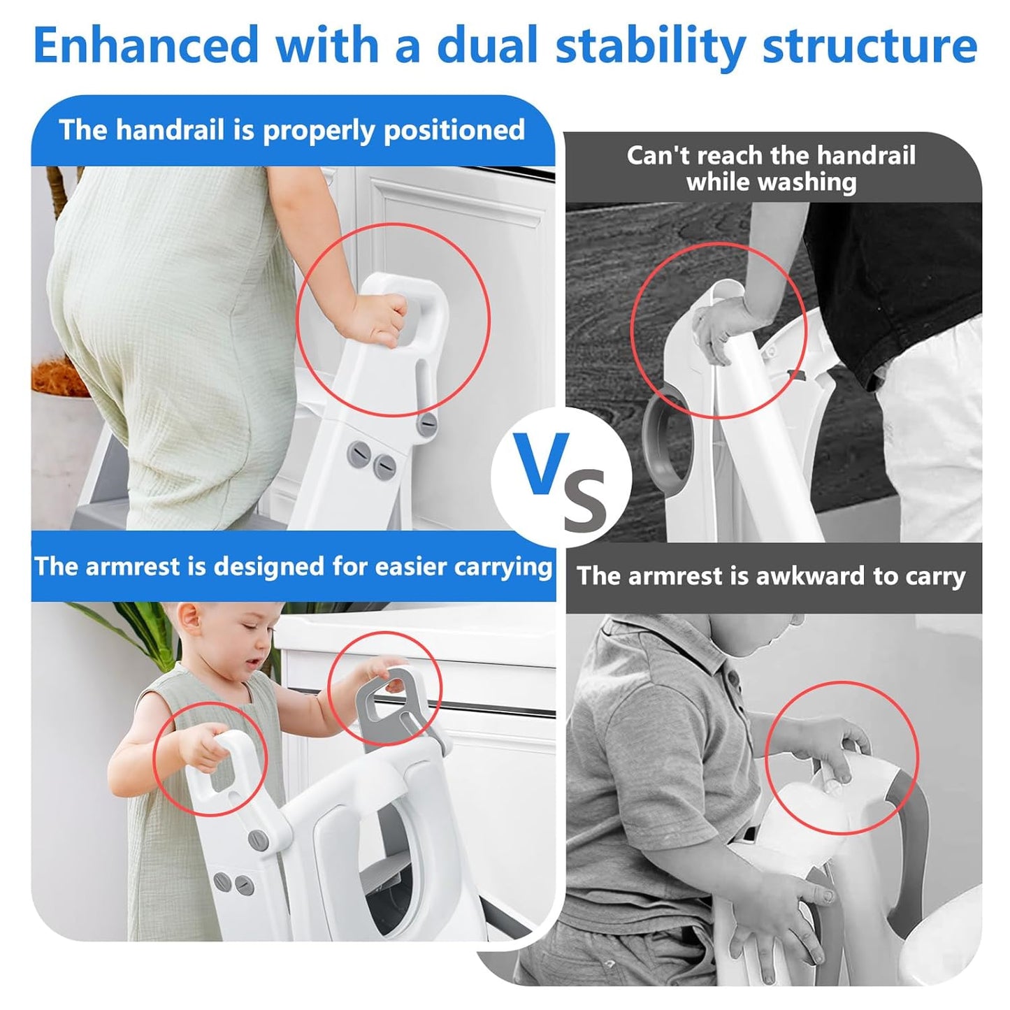 Easy Storage Potty Training Seat with Ladder, Adjustable Step and Toilet Seat Height, Easy-Grip Handles for Climbing, Foldable Portable Toddler Toilet Trainer, Perfect for Small Bathrooms