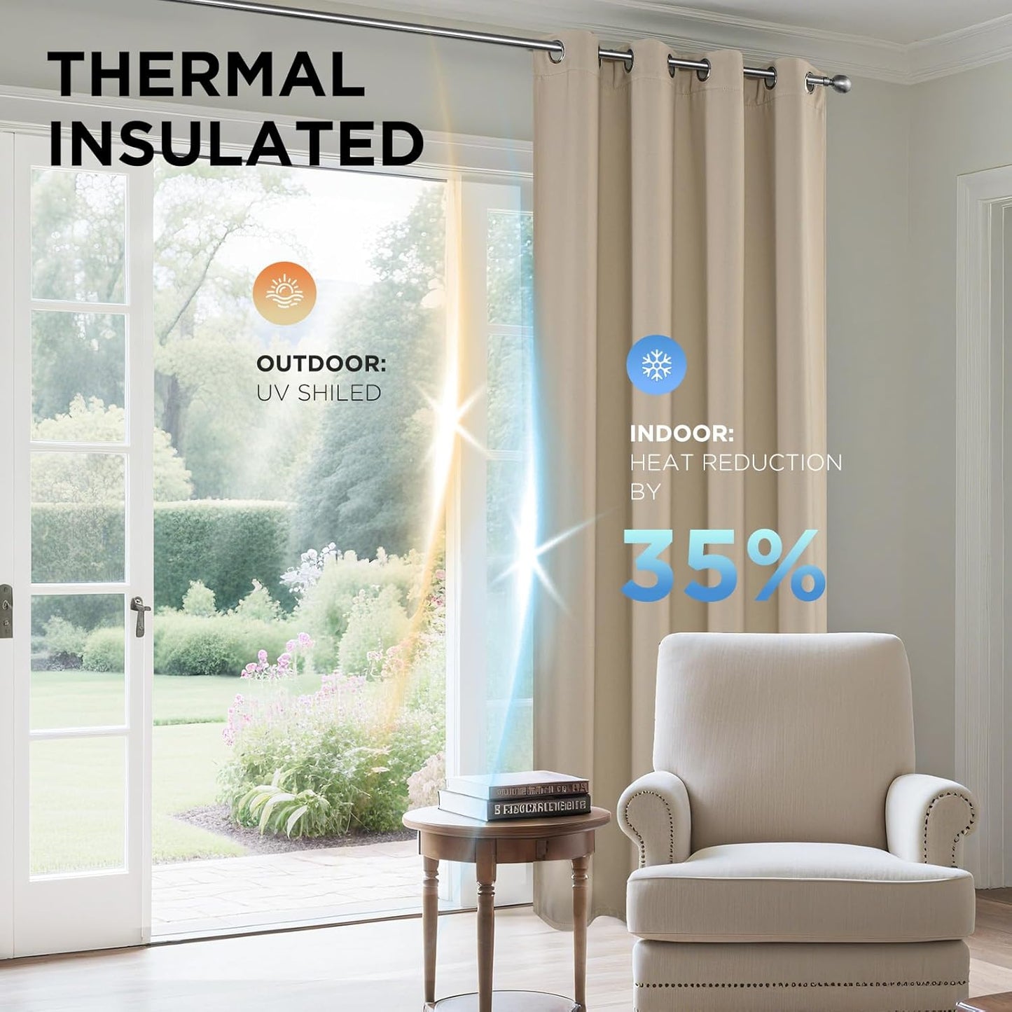 Joydeco Blackout Curtains 108 Inch Length 2 Panels Set, Thermal Insulated Long Curtains& Drapes 2 Burg, Room Darkening Grommet Drapes for Living Room Bedroom Window (W52 x L108 Inch, Light Beige)