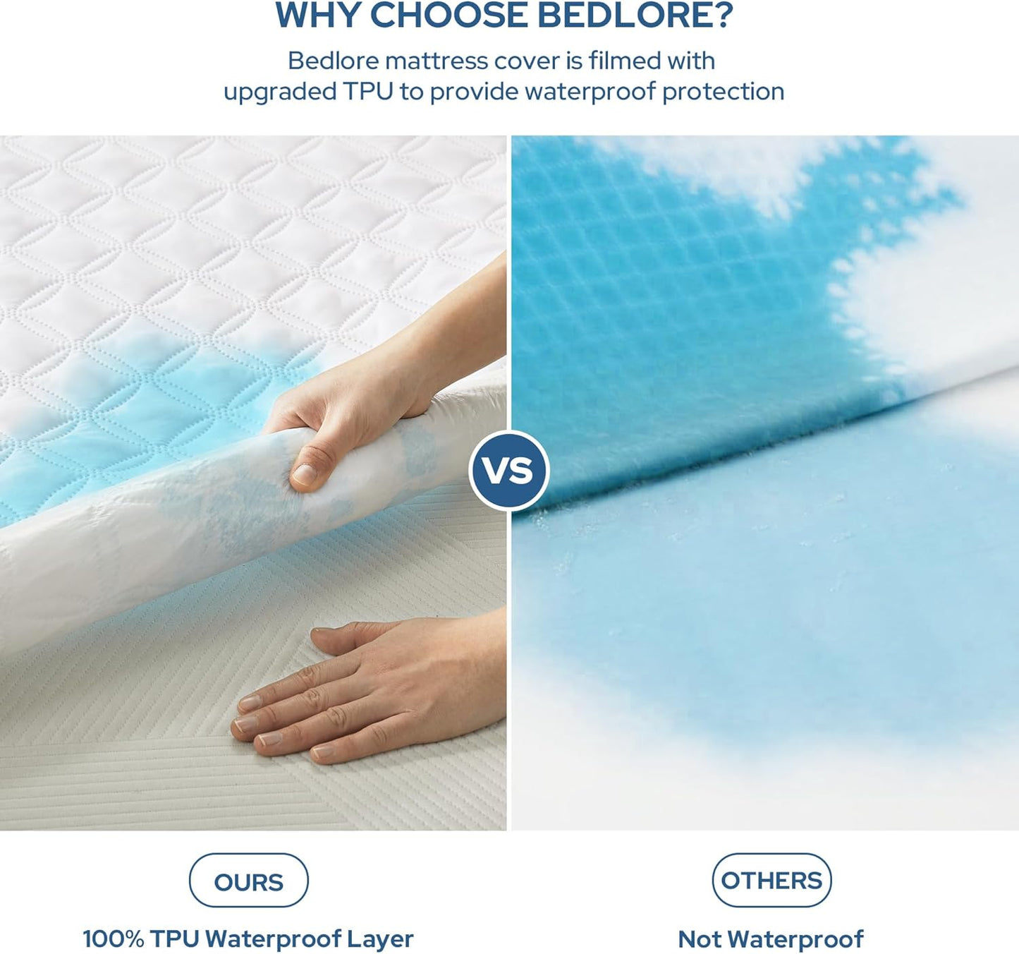 BEDLORE 2 Pack Waterproof Mattress Protector, Twin XL Size Mattress Pad with Deep Pocket Fitted Up to 6-15 inches, Soft Noiseless Single Bed Mattress Cover for Bedroom (White)