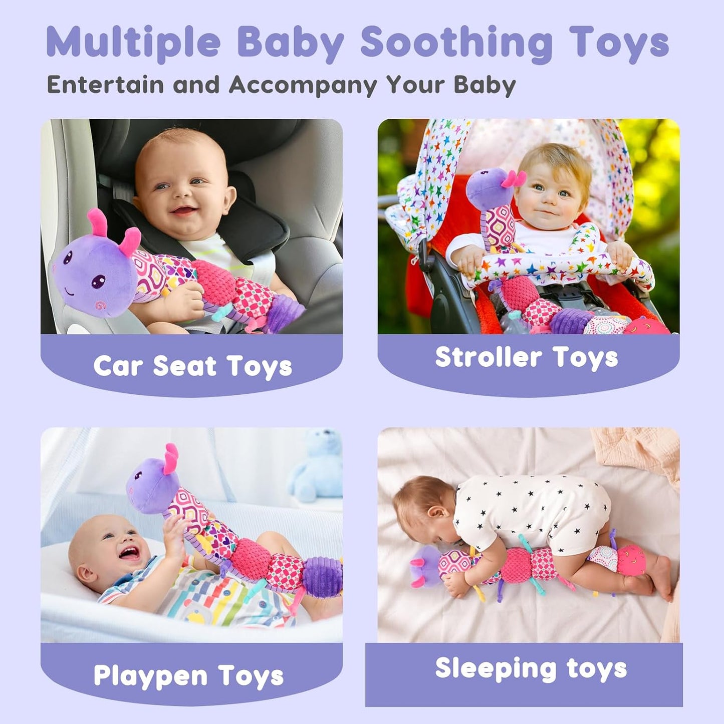 Baby Girl Toys 0-3-6 Months Musical Stuffed Animals Plush Caterpillar Toy with Crinkle Rattles Tummy Time Sensory Learning Toys for Infants 6-9-12 Months Newborn Girls Boys Essentials Shower Gifts 1