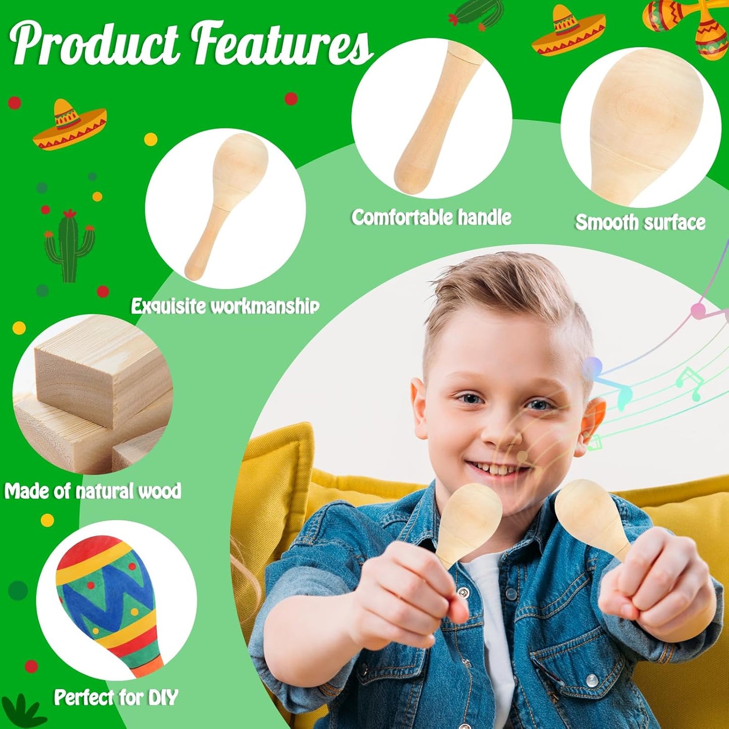NEBURORA 12Pcs DIY Mini Unfinished Wooden Maracas with 12Pcs Multicolor Pens Fiesta Mexican Maracas Favors Cinco De Mayo Party Supplies Decorations