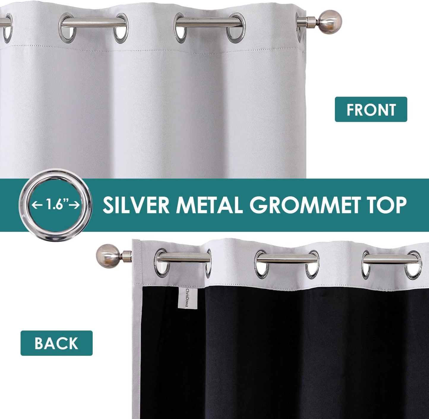 ChrisDowa 100% Blackout Curtains for Bedroom with Black Liner, 2 Thick Layers Total Blackout Thermal Insulated Grommet Long Window Curtains 2 Panels Set (Greyish White, 52 x 95 Inch)