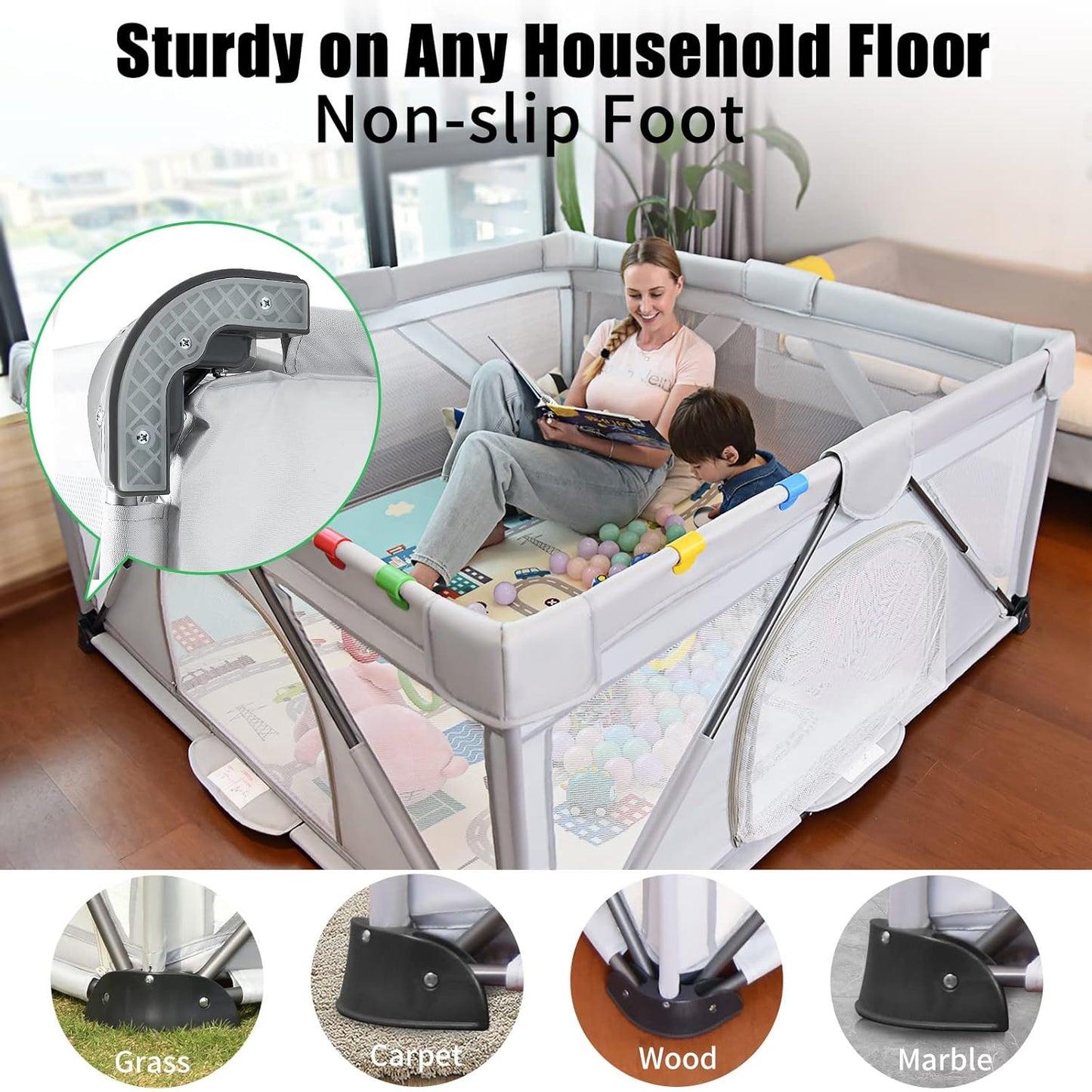 Baby Playpen Foldable, Heyo.Ja Large Play Yard, Playpen for Babies and Toddlers, Play Pens for Babies and Toddlers with Gate, Indoor & Outdoor Portable Play Pen (59"×59")