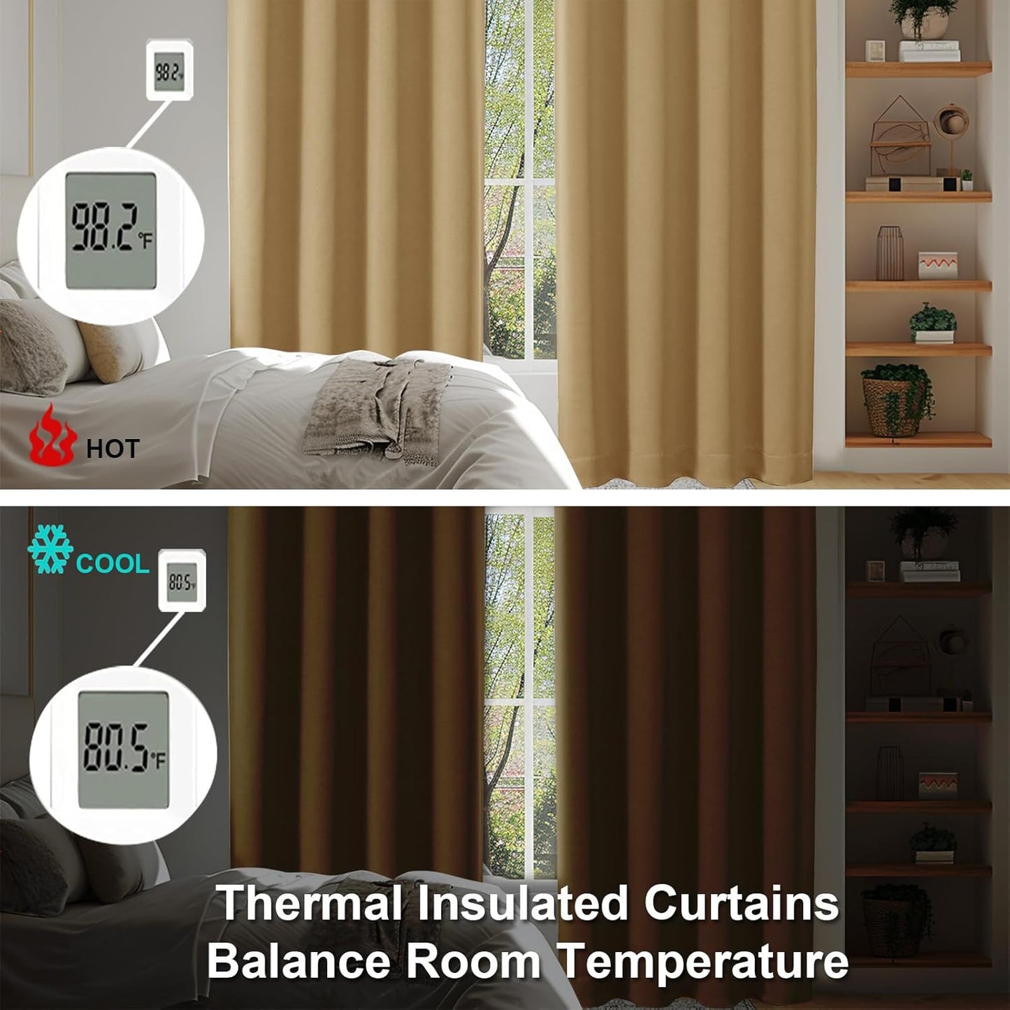 Simplebrand Ava Gold Blackout Curtains for Bedroom 90 Inches Long 2 Panels Set, Solid Privacy Energy Saving Living Room Window Treatment Curtains Blackout Drapes, W40 x L90 Inch, Gold