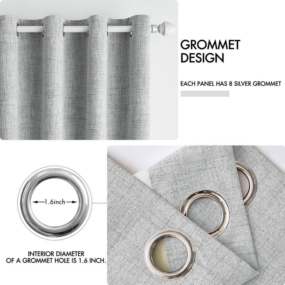MIULEE Linen Curtains 100% Blackout for Bedroom Thermal Insulated Glacier Gray Grommet Room Darkening Curtains & Drapes for Living Room Nursery 52 x 72 Inch (2 Panels)