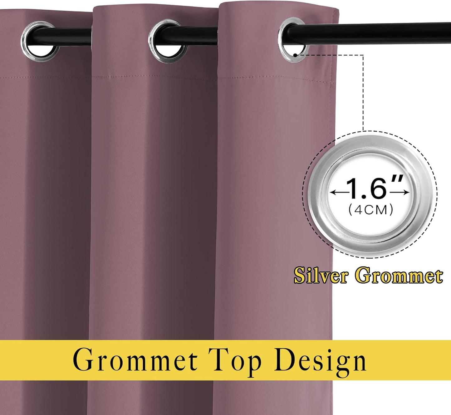 NICETOWN Room Darkening Curtains Extra Long 110 Inches, Grommet Thermal Insulated Weighted Window Treatments for Living Room/Farmhouse, W66 x L110, Dry Rose, 2 Panels