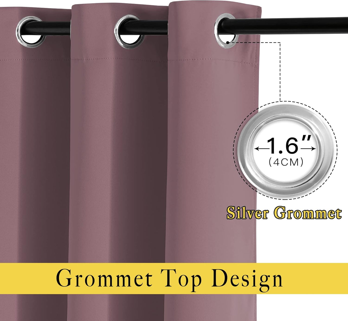 NICETOWN Blackout Curtains 90 inch Length, Sound Reducing Thermal Insulated Grommet Room Darkening Window Treatments for Bedroom/Living Room, 2 Panels, W52 x L90, Dry Rose