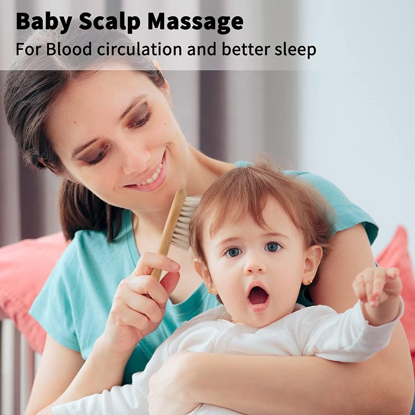 Goat Baby Hair Brush Set, Wooden Comb Massage Scalp Comb, Safe Natural Hair Care Kit, Soft Silicone Bath Brush for Newborns Toddlers (Brush Set+ Massager)