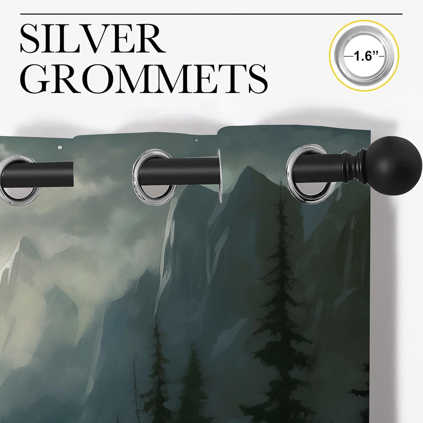 Wolf Blackout Curtains for Boys Girl Bedroom Decor,Moon Mountain Pine Forest Wild Animals Thermal Insulated Grommet Drapes Darkening Window Curtain for Living Room Home 55x63 inch