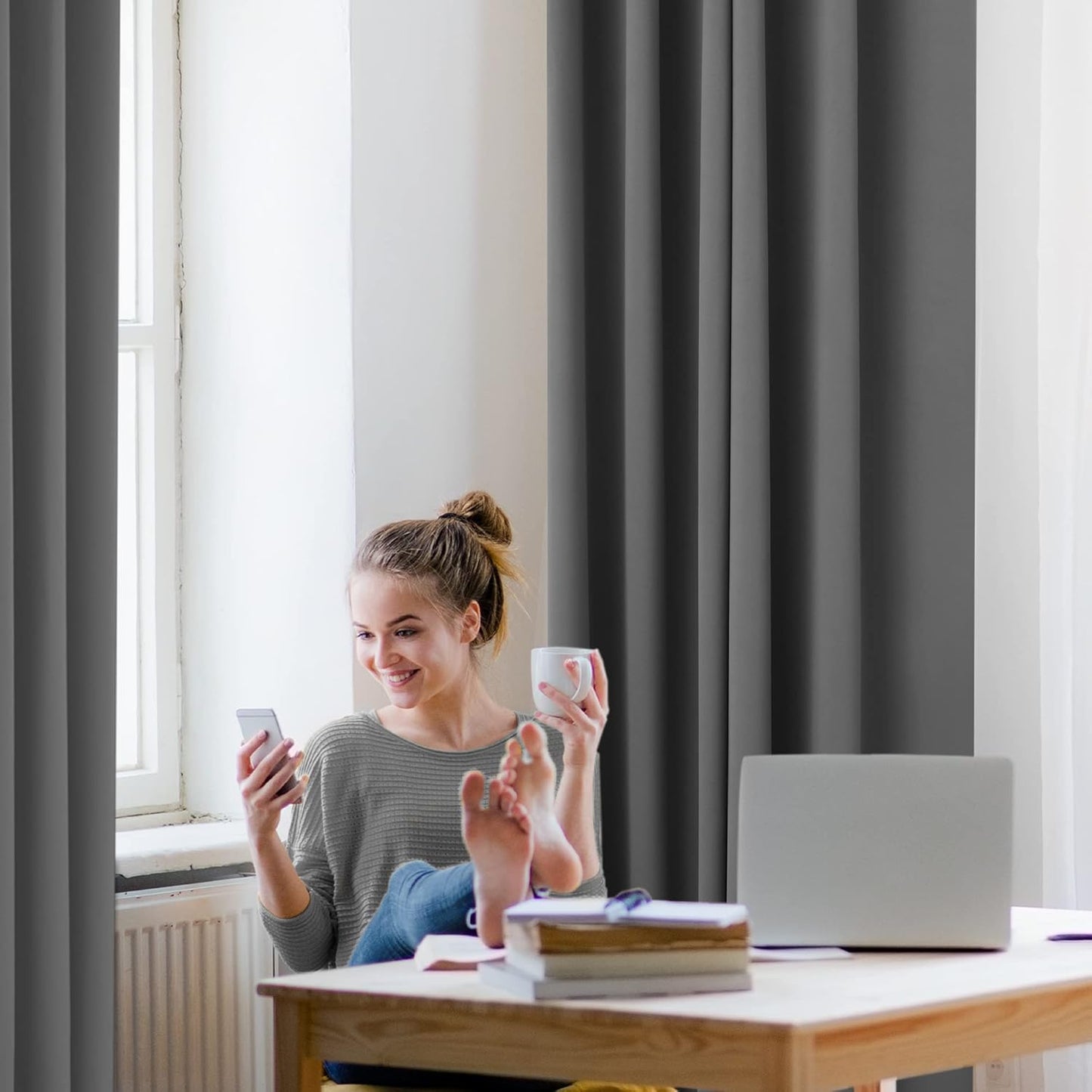 Deconovo Blackout Curtains, Room Darkening Thermal Insulated Window Drapes, Noise Reducing, Grommet Top, 2 Panels 52W x 84L Inch Machine Washable for Bedroom Living Room Nursery Dark Grey