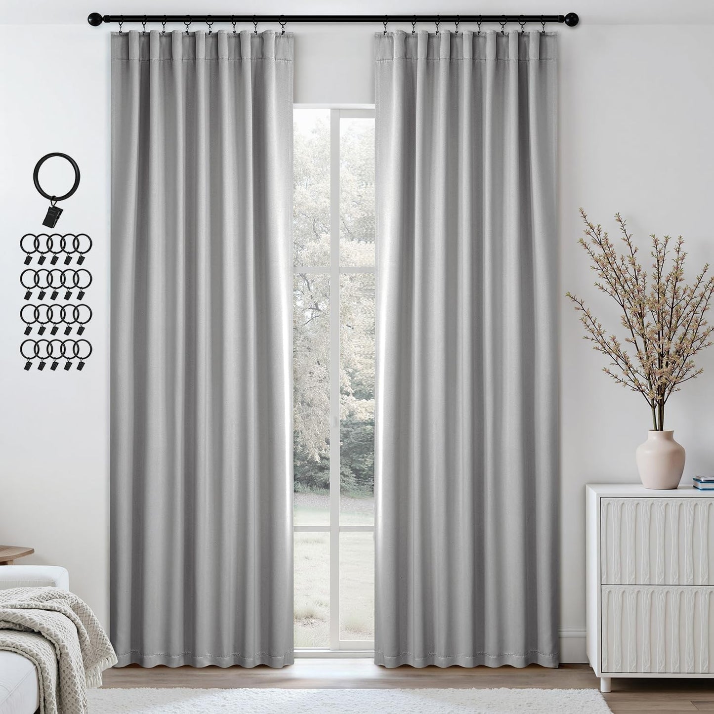 ANRODUO Back Tab Blackout Curtains for Bedroom Living Room, Rod Pocket Pinch Pleated Thermal Insulated Room Darkening Curtains 84 Inches Long 2 Panels, Light Grey, 42 x 84 Inch