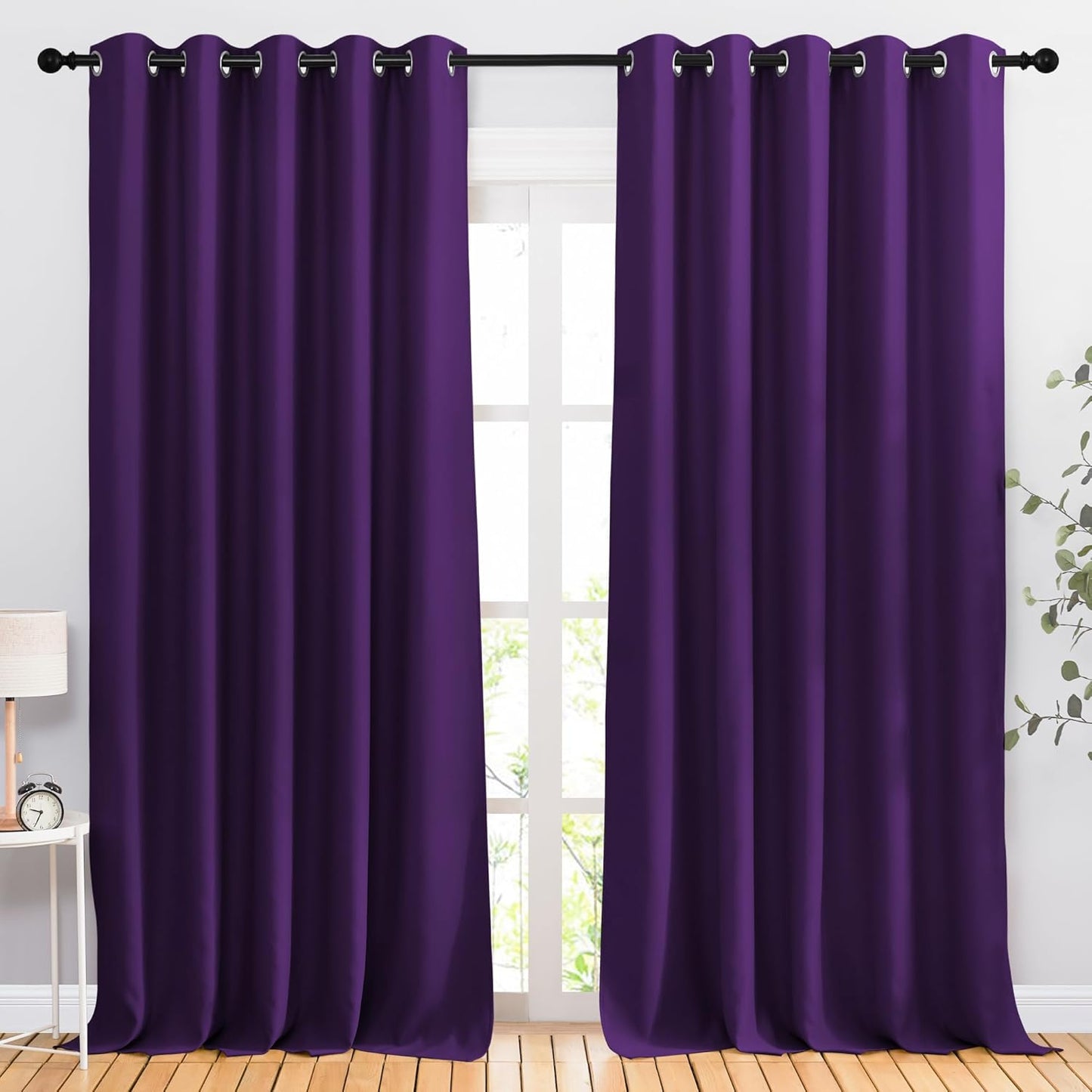 NICETOWN Kitchen Blackout Curtains and Drapes - Triple Weave Energy Saving Thermal Insulated Solid Grommet Blackout Panels for Patio (1 Pair, 66 inches by 90 Inch, Royal Purple)