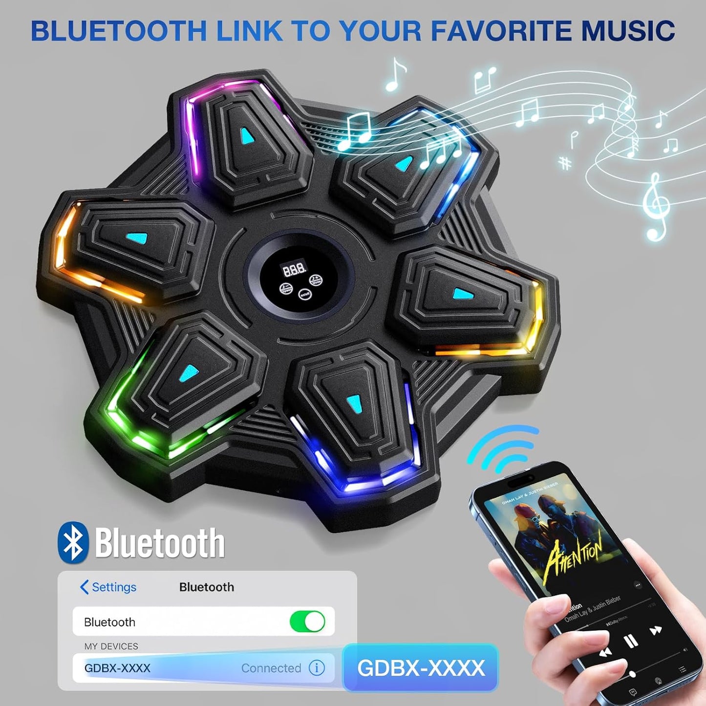 Upgrade Colorful LED Music Punching Machine with Gloves,Bluetooth Boxing Music Trainer, Music Boxing Machine for Adults,Boxing Machine Wall Mounted Music,Sport Appliances Boxing for Home,Office