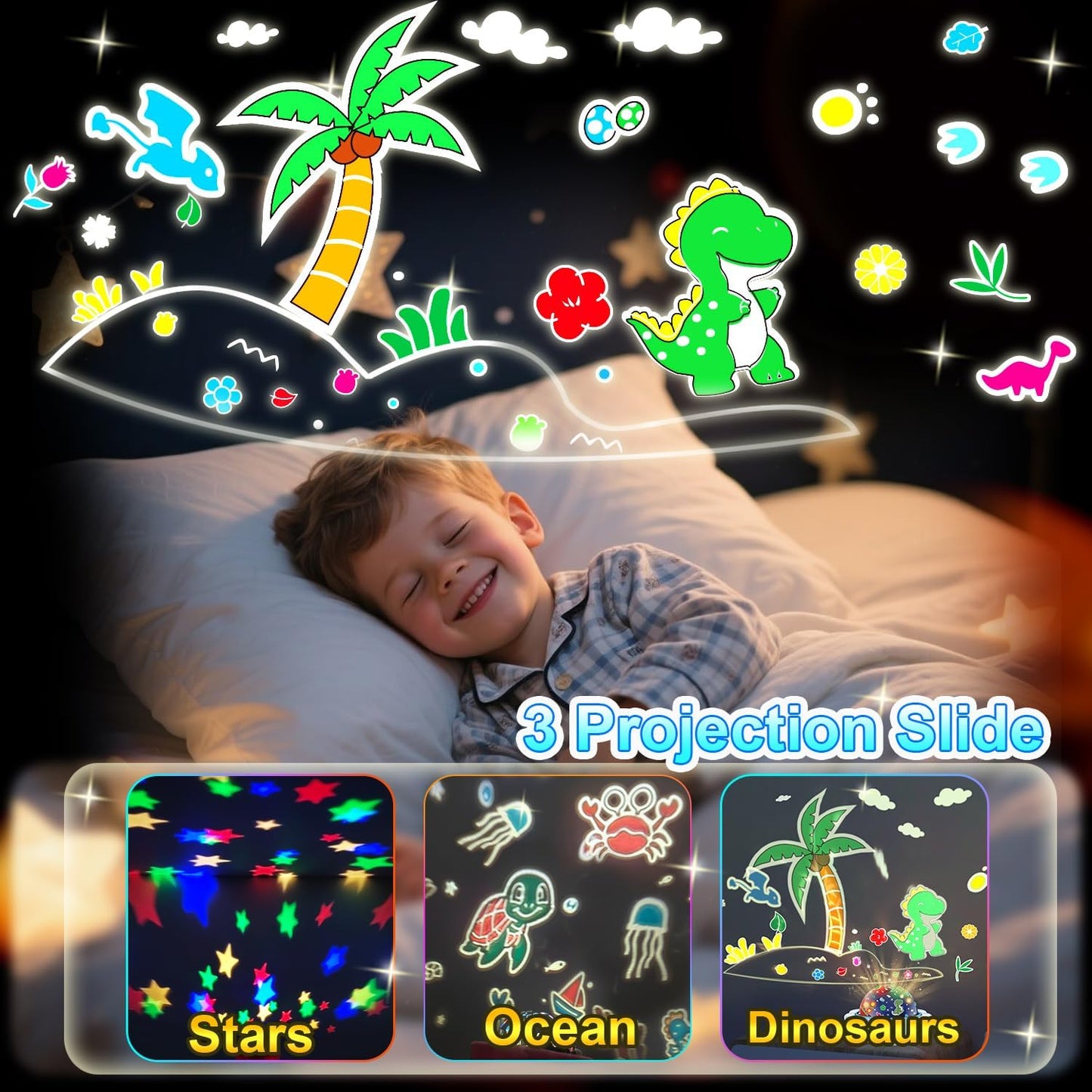 Dinosaur Toys for 3-10 Year old Boys,7-in-1 Kids Night Light Projector with 3 Films 93 Effects, Remote, Timer, 360° Rotation, Birthday Christmas Xmas Gifts Stocking Stuffers for Kids Age 3 4 5 6
