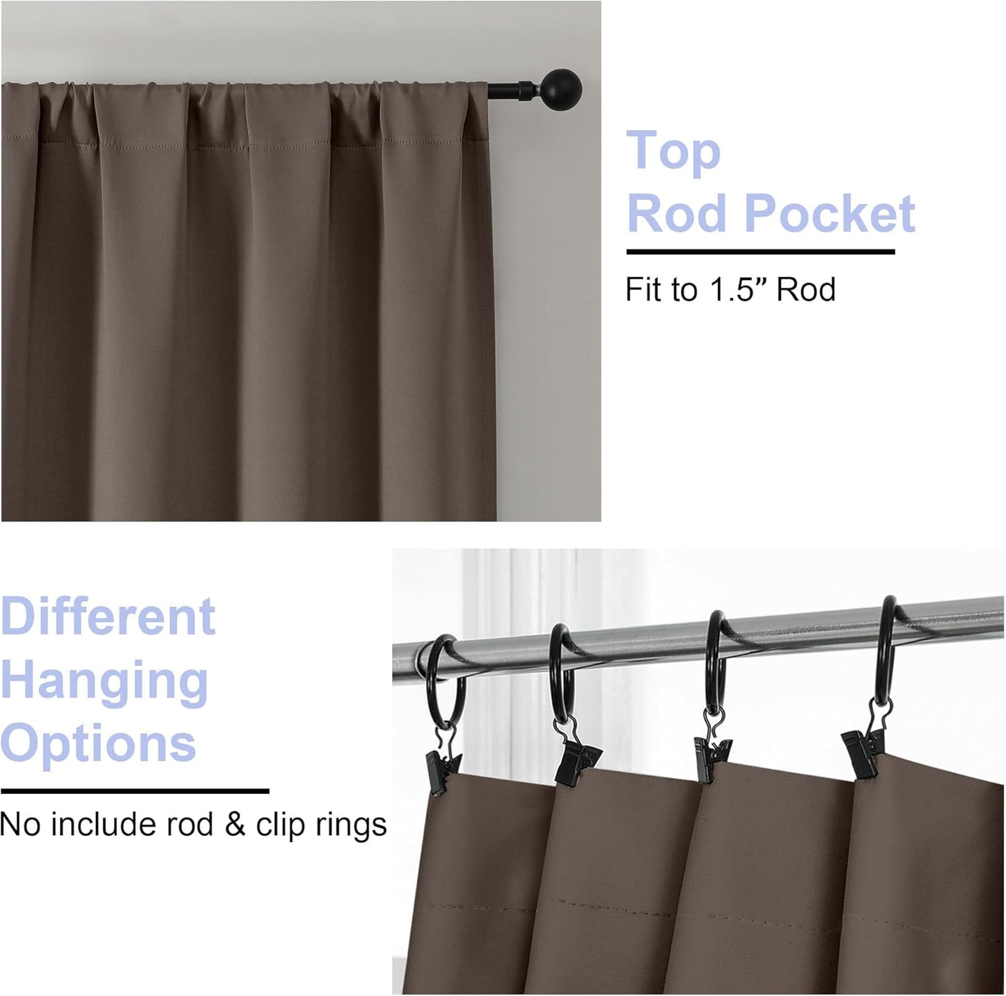 Simplebrand Ava Brown Short Blackout Curtains for Bedroom 54 Inches Long 2 Panels Set, Solid Thermal Insulated, Energy Saving Window Treatment Curtains Blackout Drapes, W40 x L54 Inch, Brown