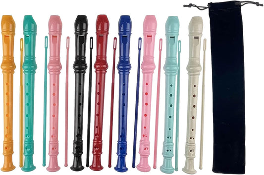 9 Pack ABS German Style 8 Hole Descant Soprano Recorders with Cleaning Rod, Black Storage Bag (Multicolor-9 pack)