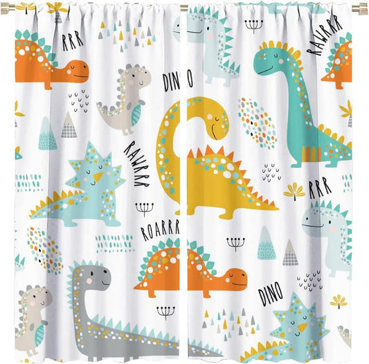 Dinosaur Curtains for Kids Boys Girls Home Decor Childish Cute Dino Animals Print Pattern Rod Pocket Blackout Window Drapes for Nursery Baby Bedroom Playroom W21xL45in 2 Panels
