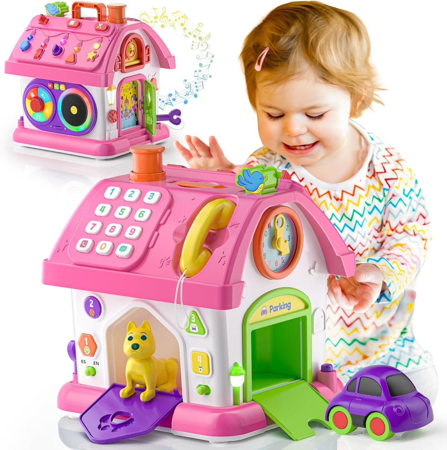 Musical Montessori Toys for 1 Year Old Girl Gifts, First Birthday Gifts for 1 Year Old Girl, Educational Baby Toy 12-18 Month Toddlers Ages 1-2 (Pink)
