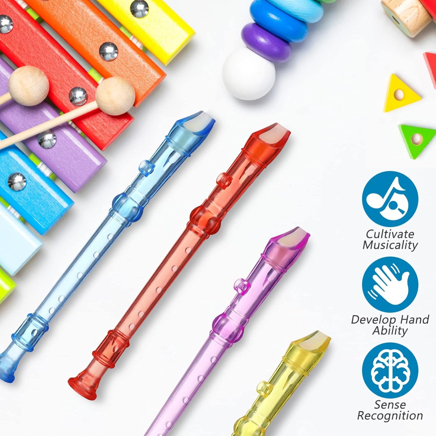 12 Pcs Plastic Recorder 6 Hole Mini Orchestra Musical , Music Recorder Instrument for Student, Music Flutes for Beginner Plastic Soprano Recorder, Random Color