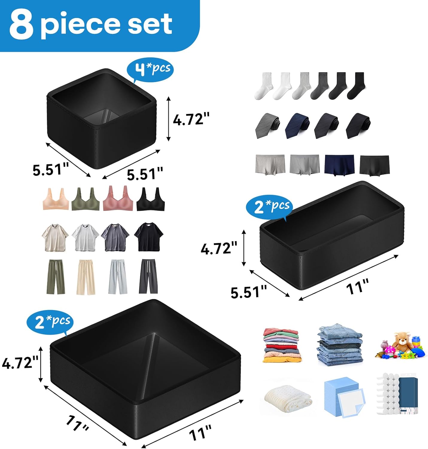 Vegan Leather Drawer Organizers,8 Pack Makeup Storage boxes,Vanity Drawer Luxury upgrade,Bedroom fabric Drawers replacement,bathroom organization and storage Optimal solution