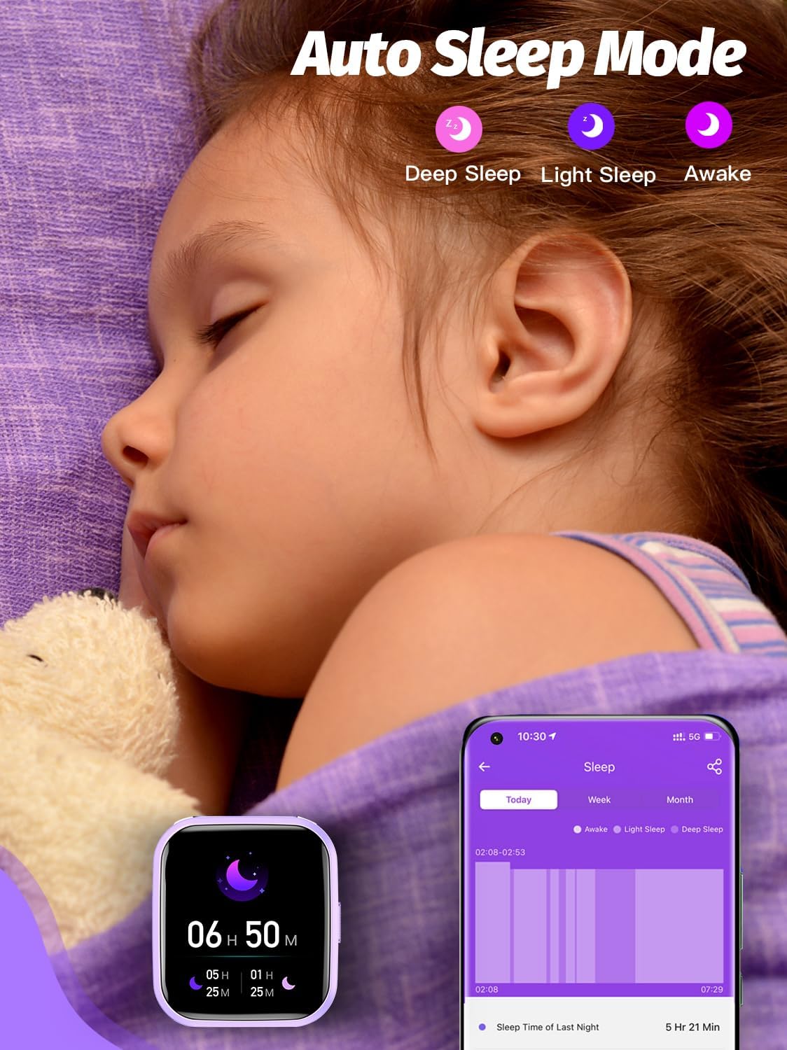 Kids Smart Watch Girls Boys, Smart Girls Watch for Kids Smart Watch Gifts for 4-16 Years Old with Sleep Mode Multiple Sports Modes Pedometer Birthday Gift for Boys Girls (Purple)