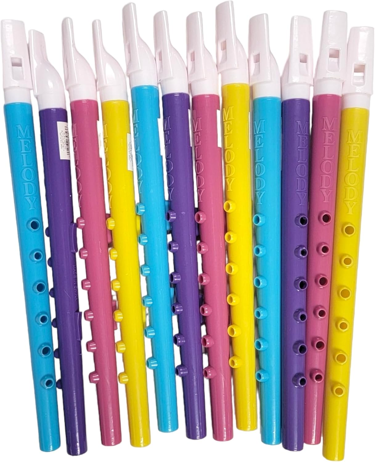 Assorted Colors Plastic Flutes (11") 6 Holes. Musical Wind Recorders Sound Instrument for Kids Toy for Music Party Favors Supplies (Twelve Flutes)