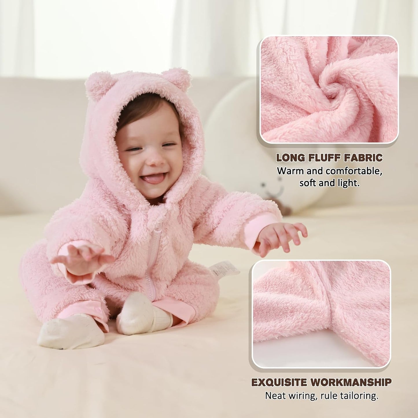 Newborn Baby Bear Outfit Suit Girls Boys Fleece Jumpsuit Romper Hooded Winter Snowsuit Clothes